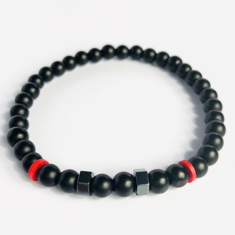 GEMSTONE Mens Black Onyx Hematite Beaded Bracelet
